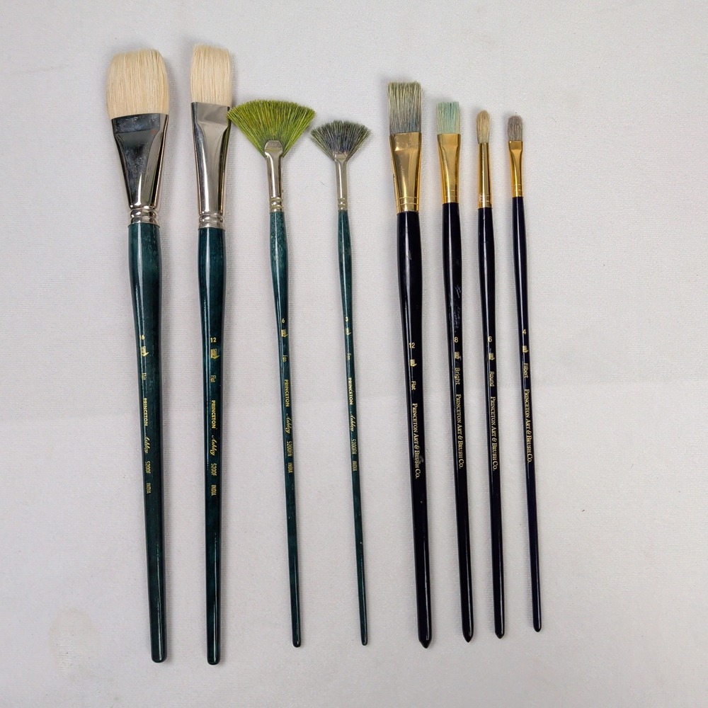 Princeton Art Brush Co Set 8 Ashley 5200F Flat Fan Bright Round Filbert Mixed